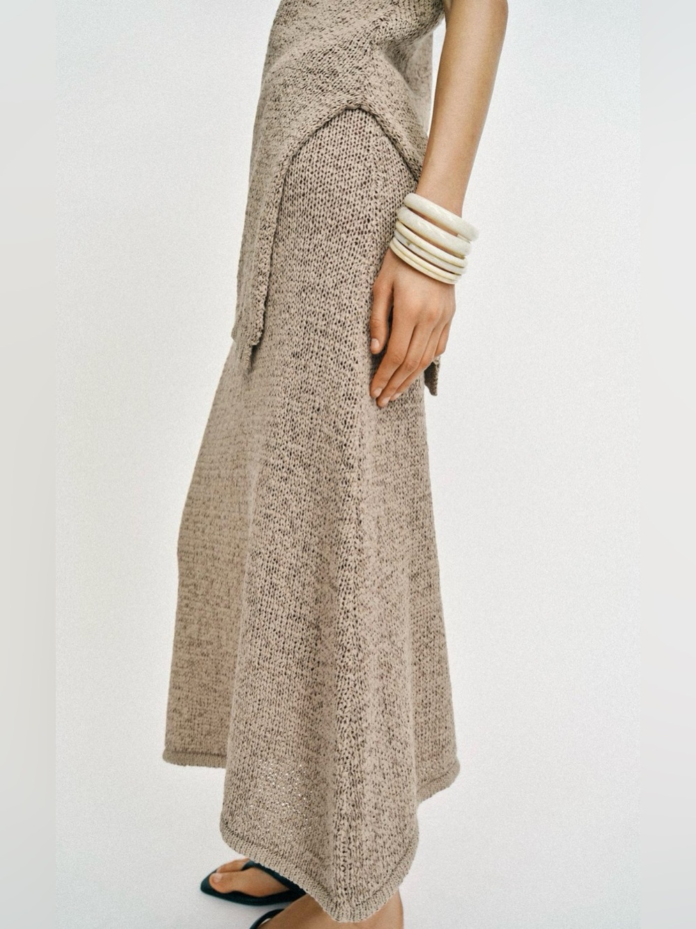 Zara Neutral Knit Maxi Skirt in Taupe-Beige